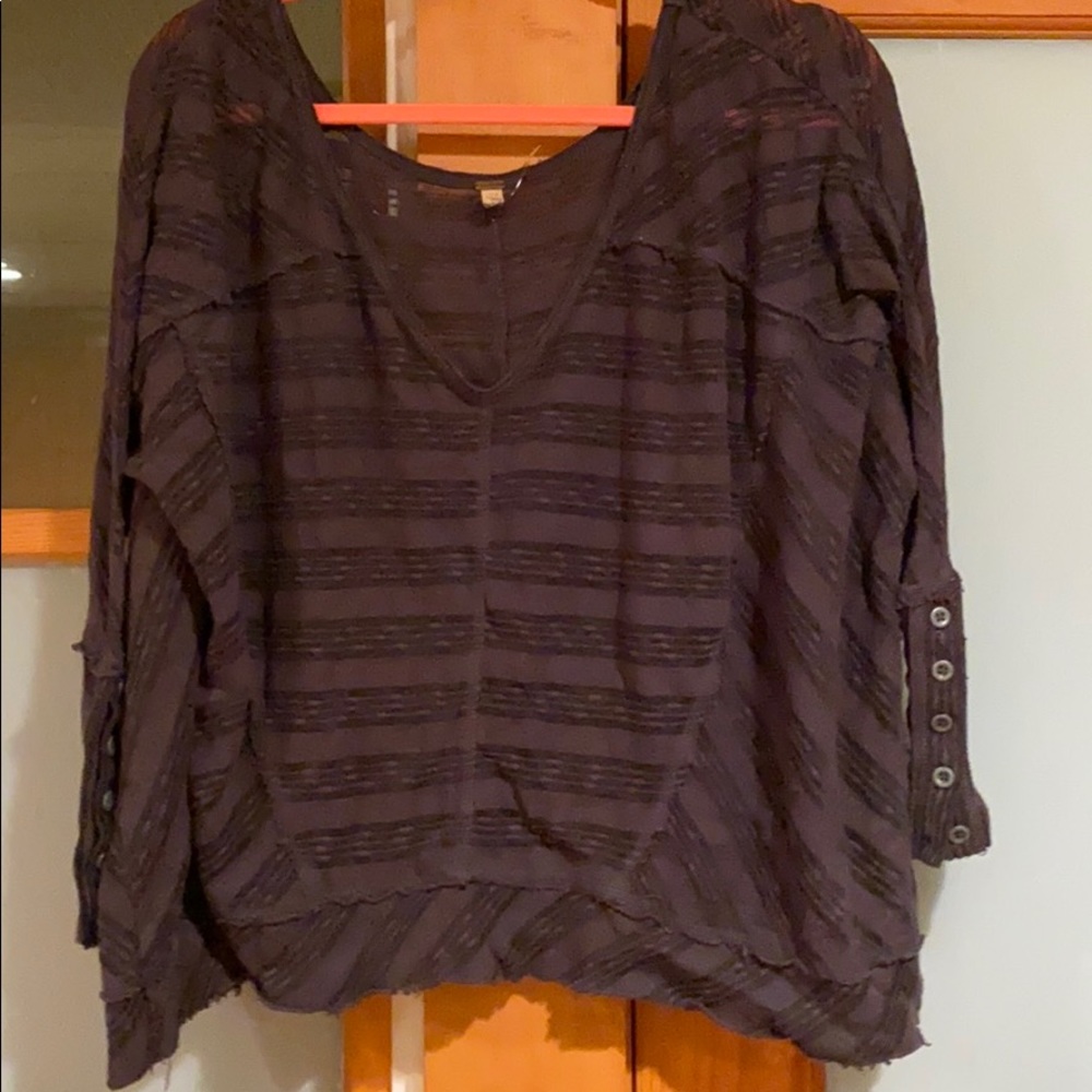 Free People Sheer Black V Neck